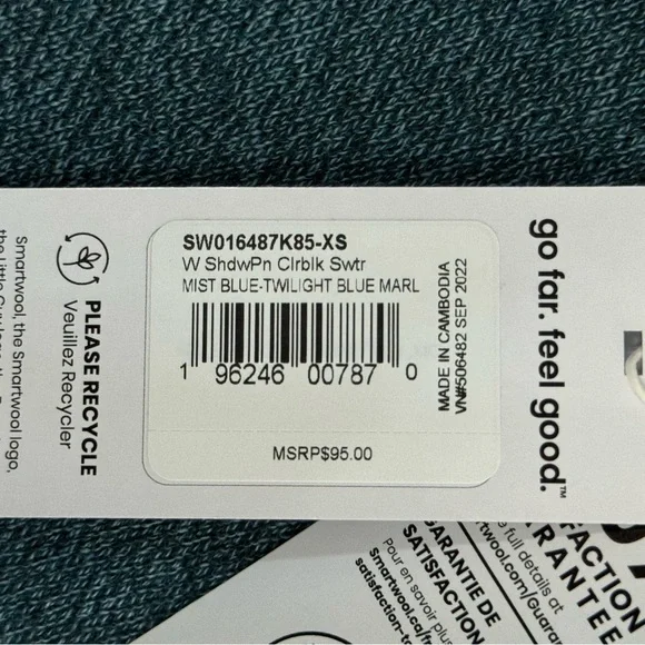 Smartwool Shadow Pine Colorblock Sweater Womens XS Mist Twilight Blue Marled - Picture 14 of 15